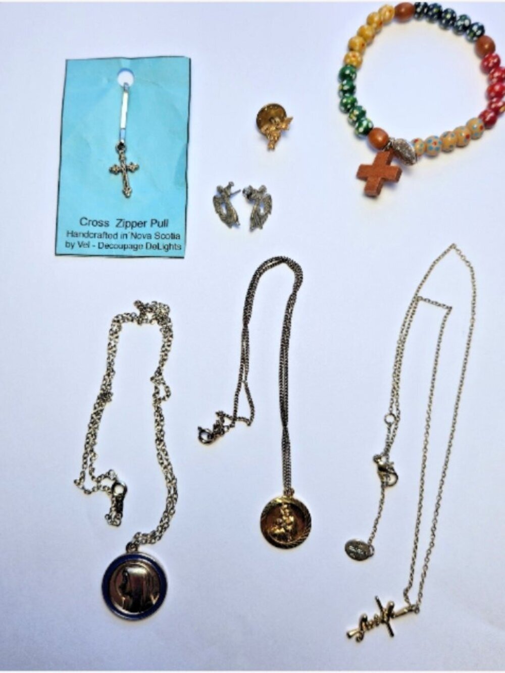 Angel Jewelry Lot 7pc Faith Necklace Gemstone Rosary Bracelet Cherub Earring Mix